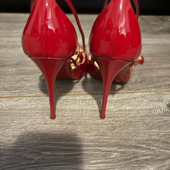 Christian Louboutin Red Patent Multi-Strap Pointed Pumpsg - Picture 4 of 6